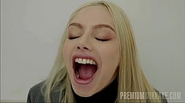 She opens her mouth nice and wide to make sure all the cum gets inside'