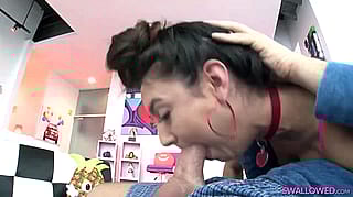 His cum going straight down her stomach'