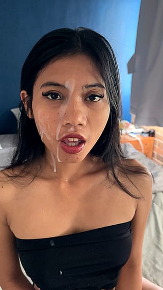 Hot Asian babe begs for a creamy facial glaze'